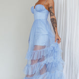 Moonlight Sonata Ruffle Mesh Maxi Dress Sky Blue