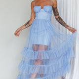 Moonlight Sonata Ruffle Mesh Maxi Dress Sky Blue