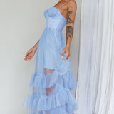 Moonlight Sonata Ruffle Mesh Maxi Dress Sky Blue