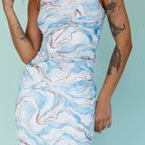 Sarafina Twist Accent Mesh Midi Dress Marble Blue