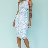 Sarafina Twist Accent Mesh Midi Dress Marble Blue