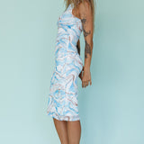 Sarafina Twist Accent Mesh Midi Dress Marble Blue