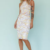 Sarafina Twist Accent Mesh Midi Dress Marble Yellow