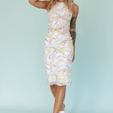 Sarafina Twist Accent Mesh Midi Dress Marble Yellow