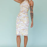 Sarafina Twist Accent Mesh Midi Dress Marble Yellow