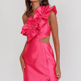 NY Moment Wide Ruffle Shoulder Mini Dress Pink