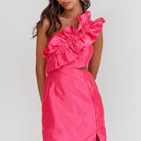 NY Moment Wide Ruffle Shoulder Mini Dress Pink