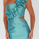 NY Moment Wide Ruffle Shoulder Dress Forest Green