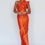 NY Moment Wide Ruffle Shoulder Dress Orange