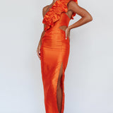 NY Moment Wide Ruffle Shoulder Dress Orange