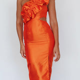 NY Moment Wide Ruffle Shoulder Dress Orange