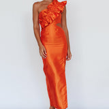 NY Moment Wide Ruffle Shoulder Dress Orange