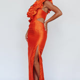 NY Moment Wide Ruffle Shoulder Dress Orange