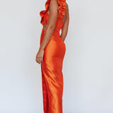 NY Moment Wide Ruffle Shoulder Dress Orange