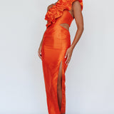 NY Moment Wide Ruffle Shoulder Dress Orange