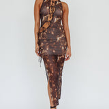 Mira Tied Keyhole Maxi Dress Brown