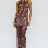 Mira Tied Keyhole Maxi Dress Brown