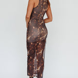 Mira Tied Keyhole Maxi Dress Brown