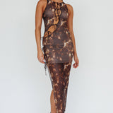 Mira Tied Keyhole Maxi Dress Brown