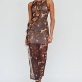 Mira Tied Keyhole Maxi Dress Brown