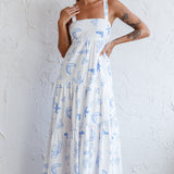 Indianna Square Neckline Maxi Dress Printed White