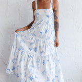 Indianna Square Neckline Maxi Dress Printed White