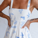 Indianna Square Neckline Maxi Dress Printed White
