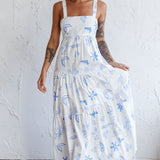 Indianna Square Neckline Maxi Dress Printed White