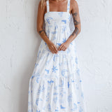 Indianna Square Neckline Maxi Dress Printed White