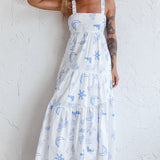 Indianna Square Neckline Maxi Dress Printed White