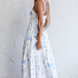 Indianna Square Neckline Maxi Dress Printed White