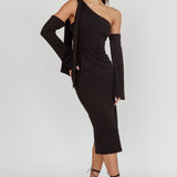 Rigel One-Shoulder Midi Dress Black