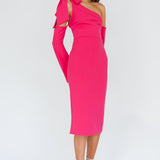 Rigel One-Shoulder Bow Midi Dress Dark Fuchsia