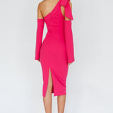 Rigel One-Shoulder Bow Midi Dress Dark Fuchsia