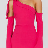 Rigel One-Shoulder Bow Midi Dress Dark Fuchsia