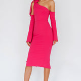 Rigel One-Shoulder Bow Midi Dress Dark Fuchsia