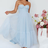 Dancing With Me Sweetheart Tulle Midi Dress Blue