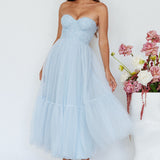 Dancing With Me Sweetheart Tulle Midi Dress Blue