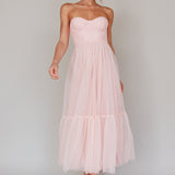 Dancing With Me Sweetheart Tulle Midi Dress Pink