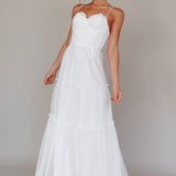 Calla Sweetheart Neckline Hail Spot Midi Dress White