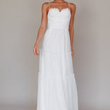 Calla Sweetheart Neckline Hail Spot Midi Dress White