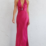 Oasis Diamante Halterneck Maxi Dress Fuchsia