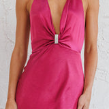 Oasis Diamante Halterneck Maxi Dress Fuchsia