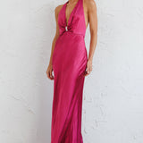 Oasis Diamante Halterneck Maxi Dress Fuchsia