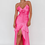 Rosalia Ruched Ruffle Maxi Dress Fuchsia