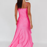 Rosalia Ruched Ruffle Maxi Dress Fuchsia