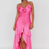 Rosalia Ruched Ruffle Maxi Dress Fuchsia