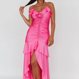 Rosalia Ruched Ruffle Maxi Dress Fuchsia