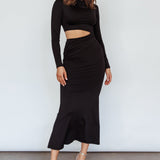 Rajah Long Sleeve Cut-Out Midi Dress Black