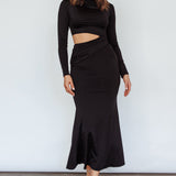 Rajah Long Sleeve Cut-Out Midi Dress Black